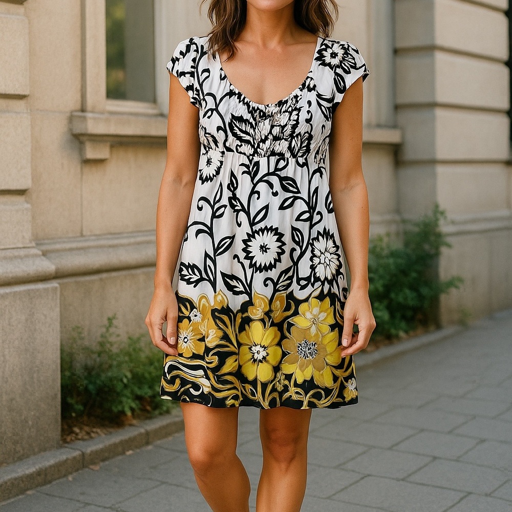 Muse Floral Mini Dress in‎ Black and Yellow